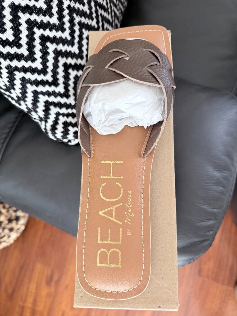 NWT Beach by Matisse Escape Woven Leather Slide Sandals Cocoa Brown - 10
